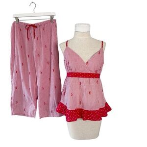 Red & White Striped Embroidered Nautical Seahorse Cotton Pajama Set large